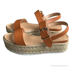 Cognac Brown Wedge Sandals Size 7.5 NEW